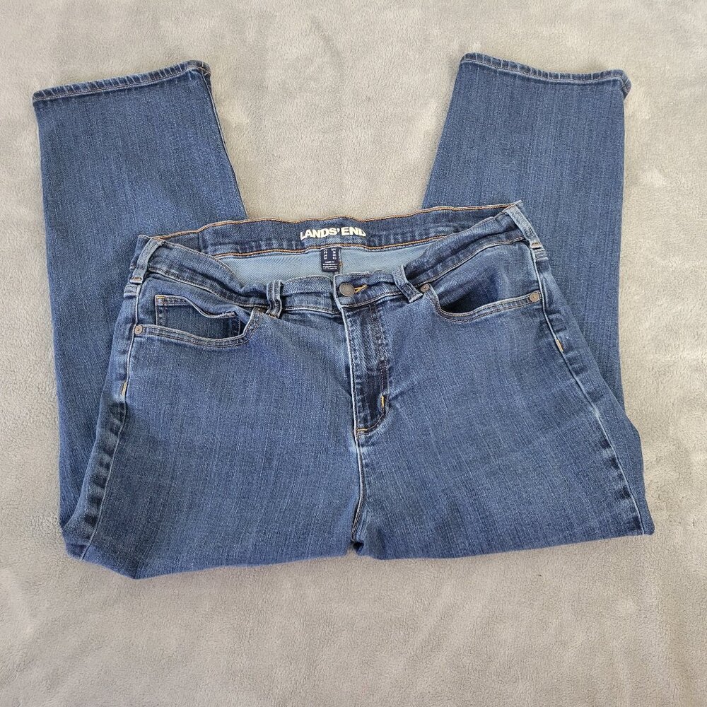 Lands' End Women's 16W Dark Wash Denim Capri Jeans Elastic Waist CAP11E